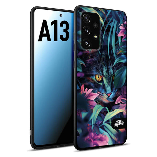 CUSTOMIZZA - Custodia cover nera morbida in tpu compatibile per Samsung A13 animali color giungla tropicale occhio di gatto colori vibranti disegnato