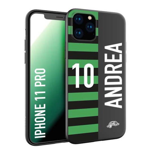 CUSTOMIZZA - Custodia cover nera morbida in tpu compatibile per iPhone 11 PRO personalizzata calcio football nome e numero calciatori neroverde