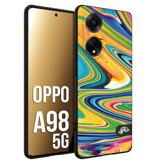 CUSTOMIZZA - Custodia cover nera morbida in tpu compatibile per Oppo A98 5G colorata fantasia vortice marmo arcobaleno gialla verde blu