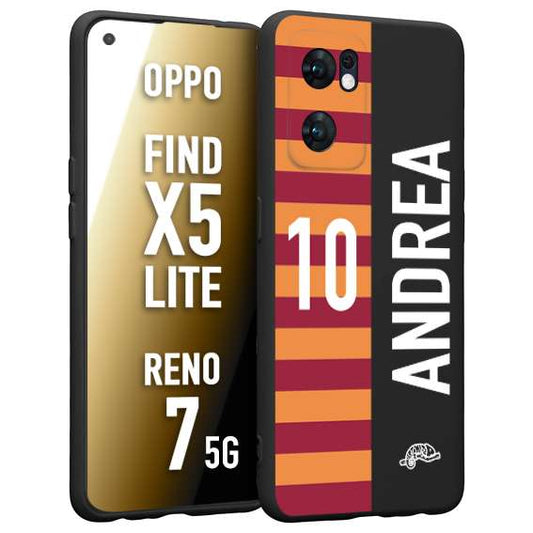 CUSTOMIZZA - Custodia cover nera morbida in tpu compatibile per Oppo Reno 7 - Find X5 LITE personalizzata calcio football nome e numero calciatori giallo rossi