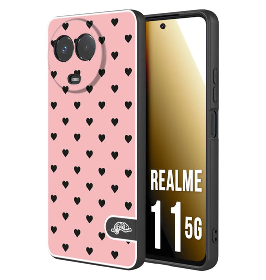 CUSTOMIZZA - Custodia cover nera morbida in tpu compatibile per Oppo Realme 11 5G cuori pois rosa donna pin up vintage