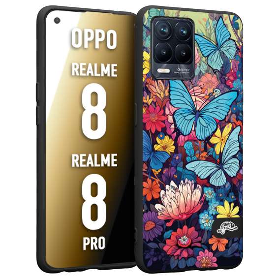 CUSTOMIZZA - Custodia cover nera morbida in tpu compatibile per Oppo Realme 9i - A96 - A76 farfalle butterfly moderno donna disegnate gialla blu rosa