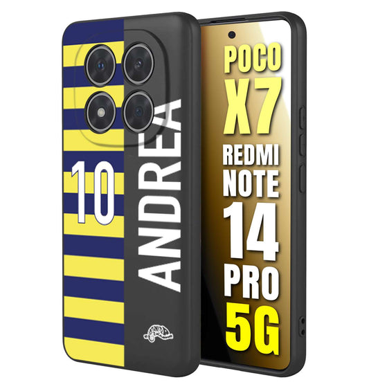 CUSTOMIZZA - Custodia cover nera morbida in tpu compatibile per Xiaomi Redmi Note 14 PRO 5G personalizzata calcio football nome e numero calciatori giallo blu