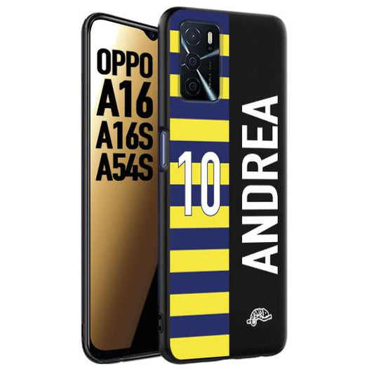 CUSTOMIZZA - Custodia cover nera morbida in tpu compatibile per Oppo A16 - A16S - A54S personalizzata calcio football nome e numero calciatori giallo blu