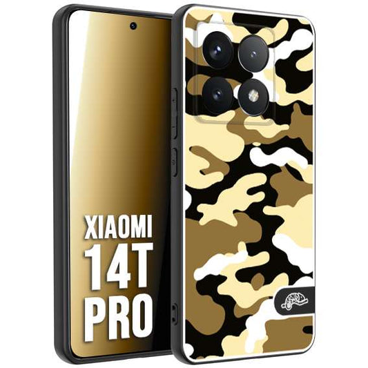 CUSTOMIZZA - Custodia cover nera morbida in tpu compatibile per Xiaomi 14T PRO camouflage mimetico militare giallo desert brown