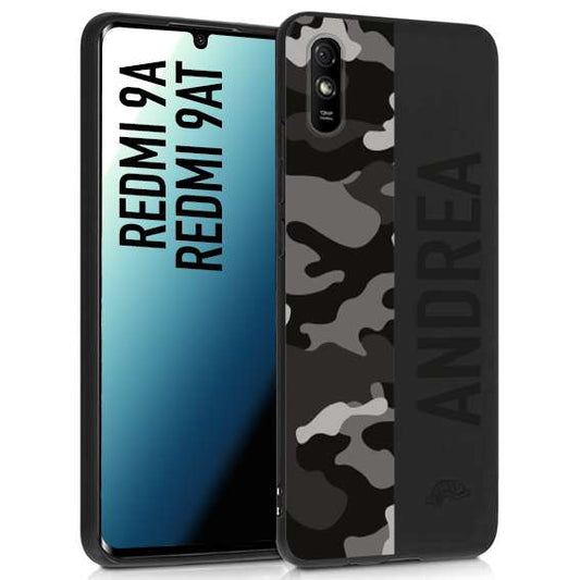 CUSTOMIZZA - Custodia cover nera morbida in tpu compatibile per Xiaomi Redmi 9A - 9AT camouflage mimetico militare personalizzata nome