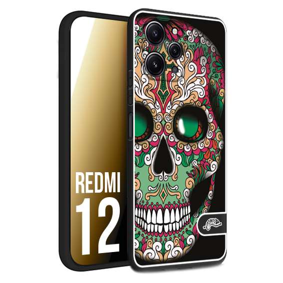 CUSTOMIZZA - Custodia cover nera morbida in tpu compatibile per Xiaomi Redmi 12 teschio messicano Mexican skull verde fucsia