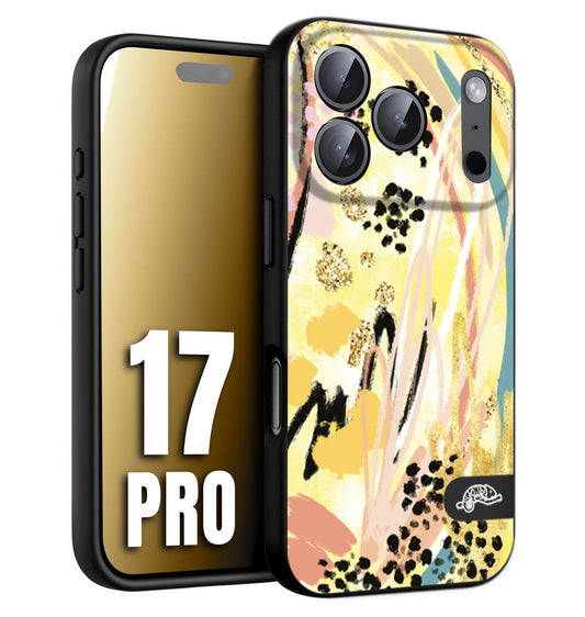 CUSTOMIZZA - Custodia cover nera morbida in tpu compatibile per iPhone 17 PRO astratti donna flower fantasia estate gialla rosa leopardata