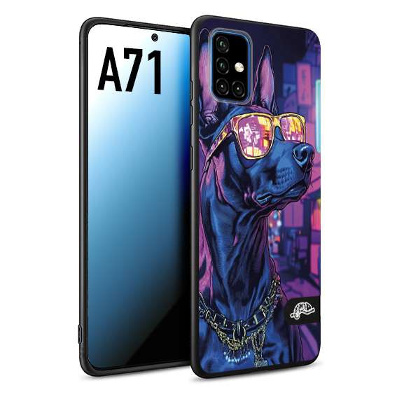CUSTOMIZZA - Custodia cover nera morbida in tpu compatibile per Samsung A71 animali cyberpunk dobermann cane street dog fucsia blu night