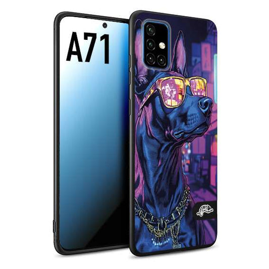 CUSTOMIZZA - Custodia cover nera morbida in tpu compatibile per Samsung A71 animali cyberpunk dobermann cane street dog fucsia blu night