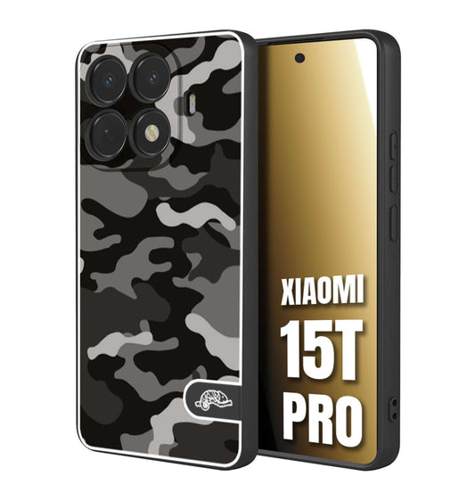 CUSTOMIZZA - Custodia cover nera morbida in tpu compatibile per Xiaomi 15T PRO camouflage mimetico militare nero black grigio
