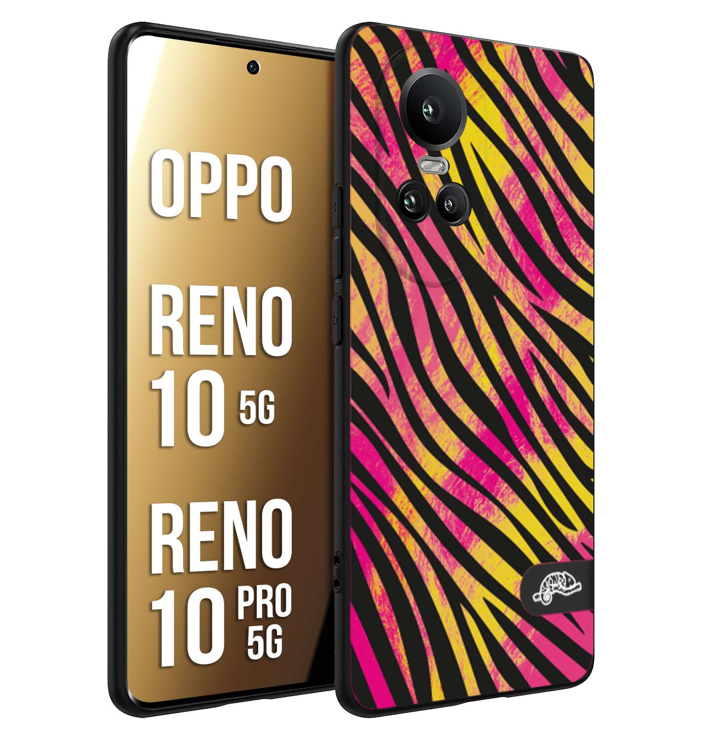 CUSTOMIZZA - Custodia cover nera morbida in tpu compatibile per Oppo Reno 10 5G - 10 PRO 5G zebrata maculata a rilievo soft touch donna fucsia gialla