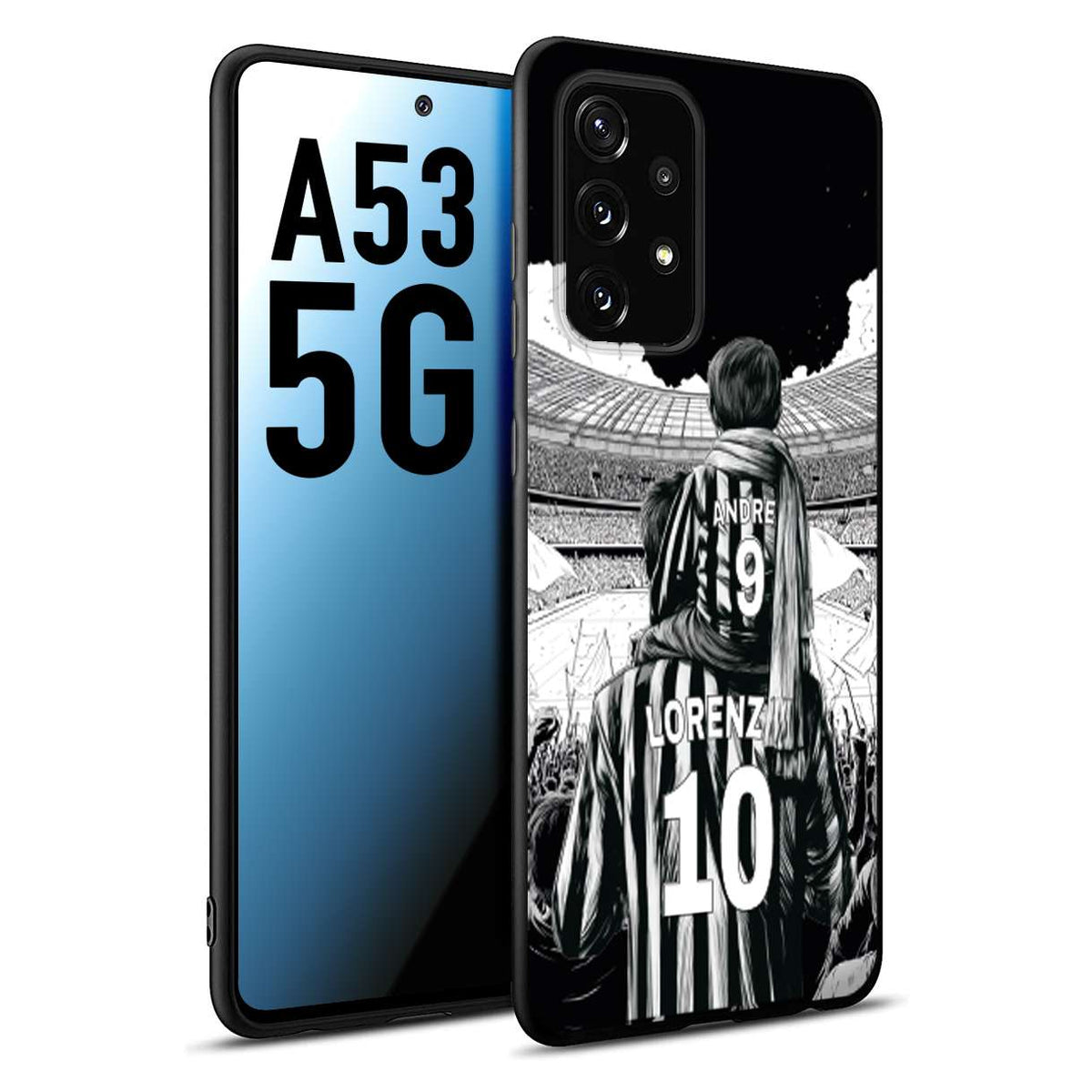 CUSTOMIZZA - Custodia cover nera morbida in tpu compatibile per Samsung A53 5G personalizzata calcio football nome e numero calciatori bianconeri bianca e nera
