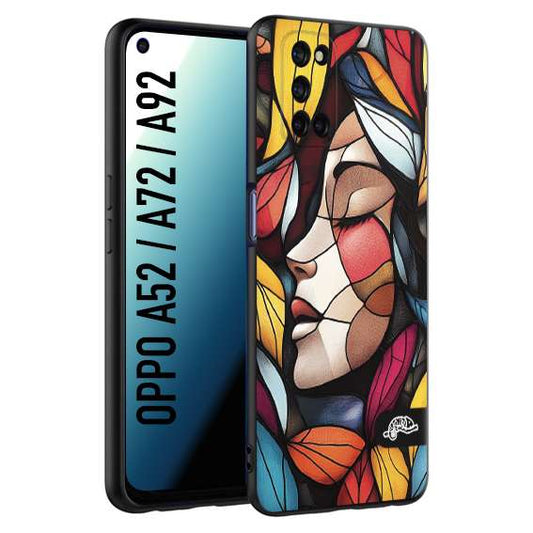 CUSTOMIZZA - Custodia cover nera morbida in tpu compatibile per Oppo A52 - A72 - A92 Vetrata artistica volto di donna profilo fogliare mosaico di vetro colorato