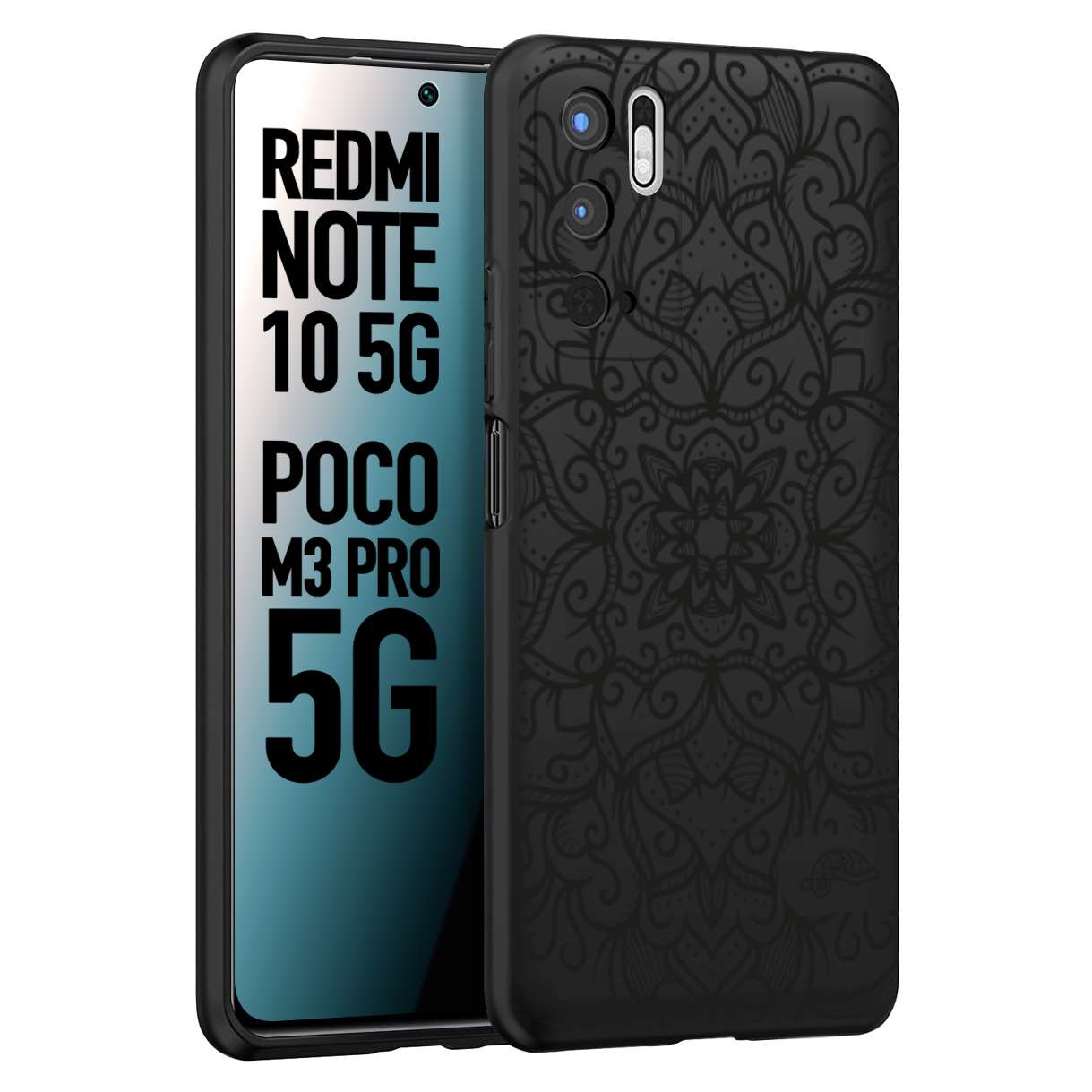 CUSTOMIZZA - Custodia cover nera morbida in tpu compatibile per Xiaomi Redmi Note 10 5G - Poco M3 Pro 5G mandala nero fiore vedo non vedo donna