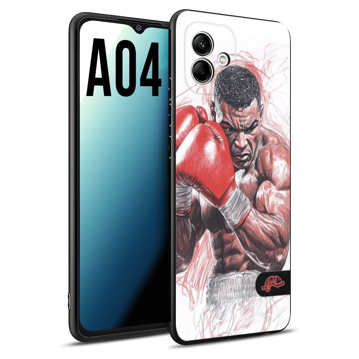 CUSTOMIZZA - Custodia cover nera morbida in tpu compatibile per Samsung A04 pugilato pugili disegno tattoo guantoni boxer pesi massimi iron mike