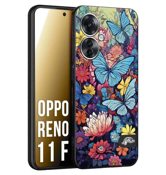 CUSTOMIZZA - Custodia cover nera morbida in tpu compatibile per Oppo Reno 11 F 5G farfalle butterfly moderno donna disegnate gialla blu rosa