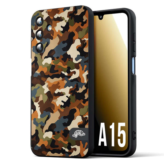 CUSTOMIZZA - Custodia cover nera morbida in tpu compatibile per Samsung A15 5G camouflage mimetico militare moderno blu marrone beige