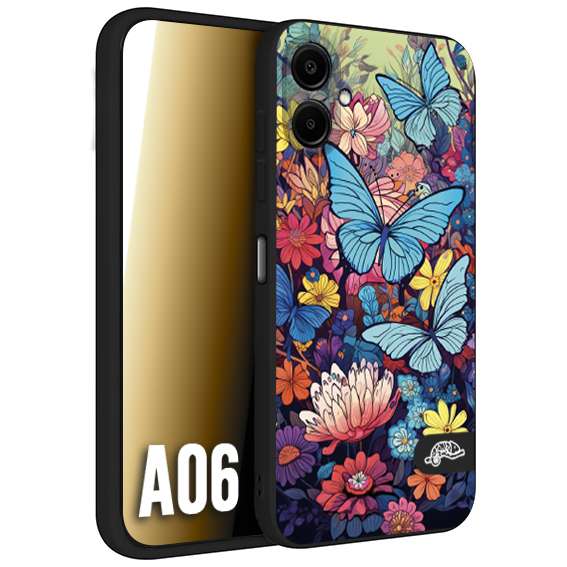 CUSTOMIZZA - Custodia cover nera morbida in tpu compatibile per Samsung A06 farfalle butterfly moderno donna disegnate gialla blu rosa