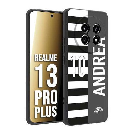 CUSTOMIZZA - Custodia cover nera morbida in tpu compatibile per Realme 13 PRO PLUS personalizzata calcio football nome e numero calciatori bianconera