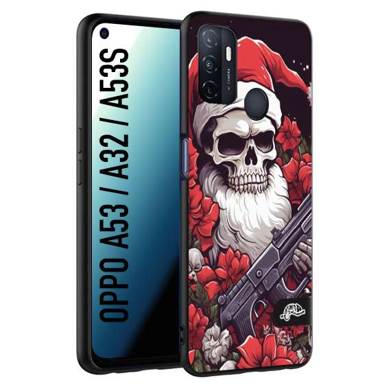 CUSTOMIZZA - Custodia cover nera morbida in tpu compatibile per Oppo A53 - A32 - A53S teschio natale santa claus fiori tattoo disegnato