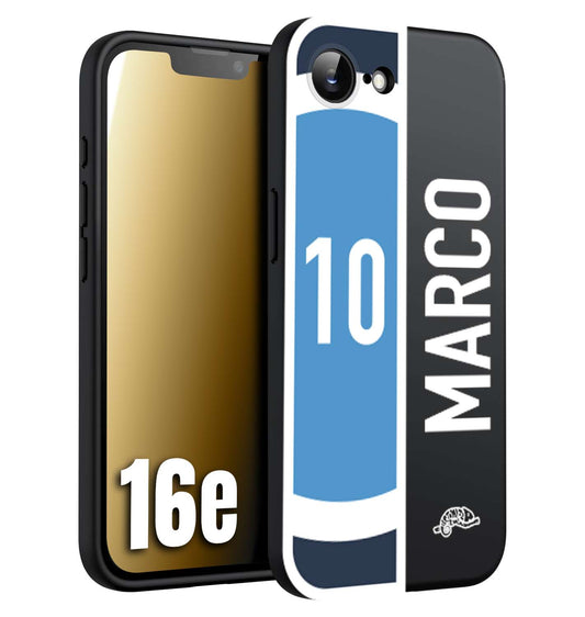 CUSTOMIZZA - Custodia cover nera morbida in tpu compatibile per iPhone 16E personalizzata calcio football nome e numero calciatori biancoazzurri bianco celesti