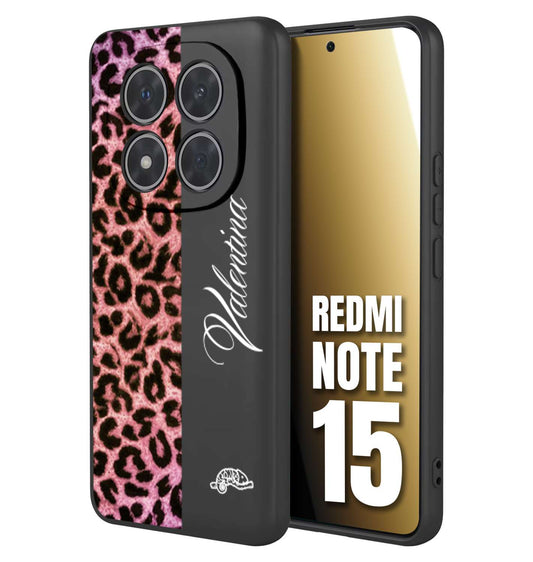 CUSTOMIZZA - Custodia cover nera morbida in tpu compatibile per Xiaomi Redmi Note 15 leopardato rosa fucsia personalizzata nome iniziali
