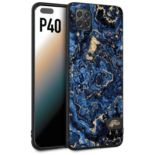 CUSTOMIZZA - Custodia cover nera morbida in tpu compatibile per Huawei P40 effetto marmo marble blu venature dorato psichedelico