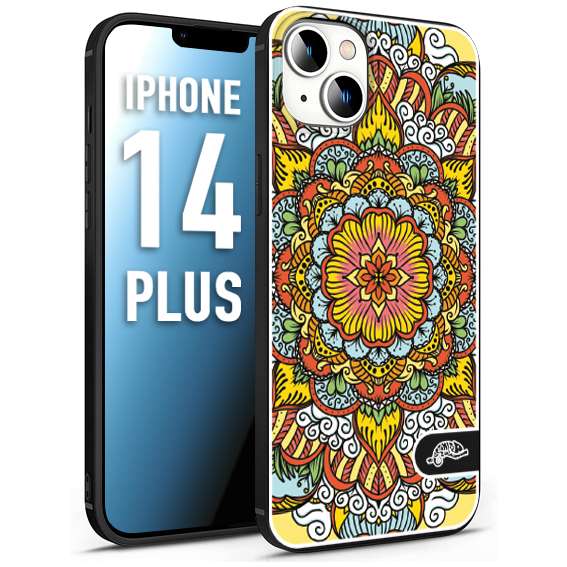 CUSTOMIZZA - Custodia cover nera morbida in tpu compatibile per iPhone 14 PLUS mandala colorato fiore nuvole arancione