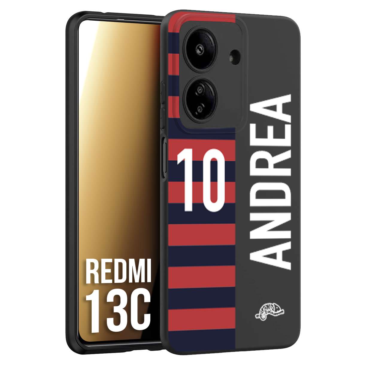 CUSTOMIZZA - Custodia cover nera morbida in tpu compatibile per Xiaomi Redmi 13C personalizzata calcio football nome e numero calciatori rossoblu