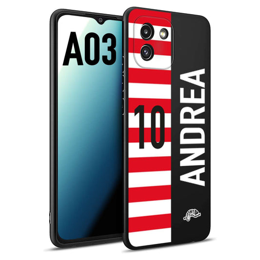 CUSTOMIZZA - Custodia cover nera morbida in tpu compatibile per Samsung A03 personalizzata calcio football nome e numero calciatori bianco rossa