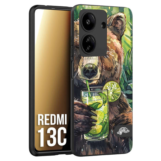 CUSTOMIZZA - Custodia cover nera morbida in tpu compatibile per Xiaomi Redmi 13C estate disegnata cocktails animali simpatici orso bear negroni