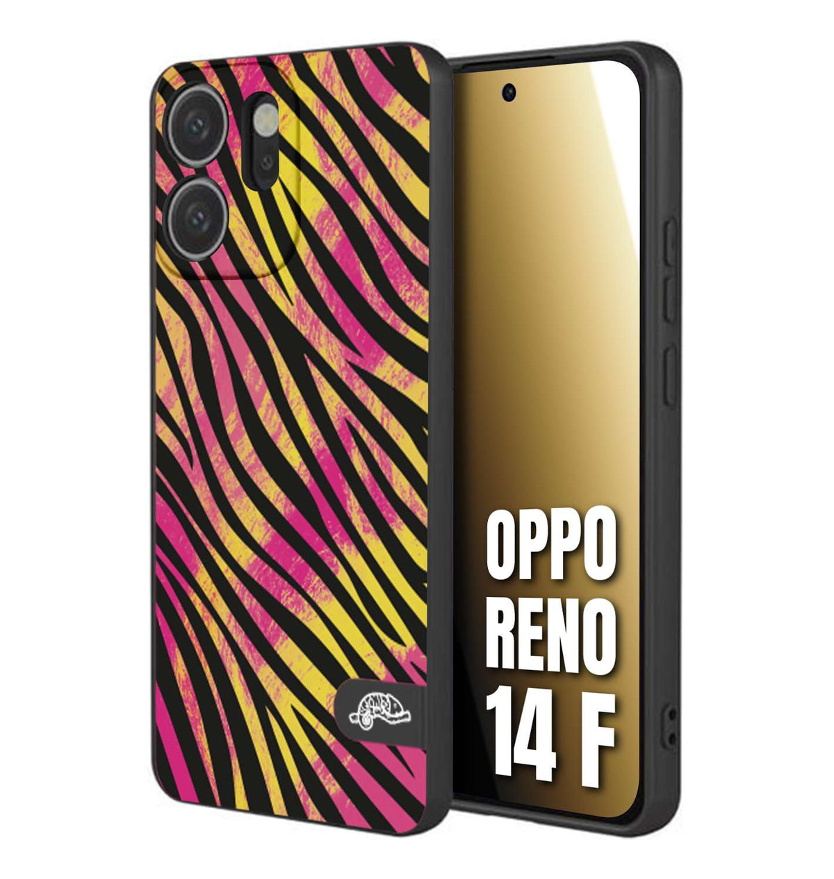 CUSTOMIZZA - Custodia cover nera morbida in tpu compatibile per Oppo Reno 14 F zebrata maculata a rilievo soft touch donna fucsia gialla