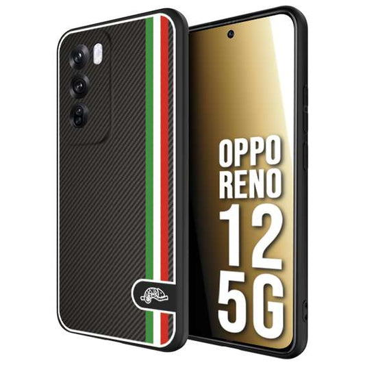 CUSTOMIZZA - Custodia cover nera morbida in tpu compatibile per Oppo Reno 12 5G effetto fibra di carbonio bandiera Italia made in Italy