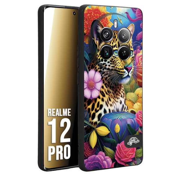 CUSTOMIZZA - Custodia cover nera morbida in tpu compatibile per Realme 12 PRO astratti donna flower fantasia leopardo ghepardo animali colorati