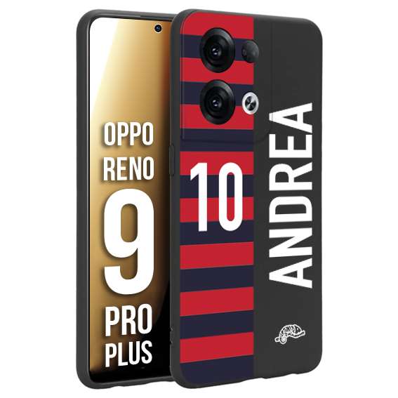 CUSTOMIZZA - Custodia cover nera morbida in tpu compatibile per Oppo Reno 9 PRO PLUS personalizzata calcio football nome e numero calciatori rossoblu