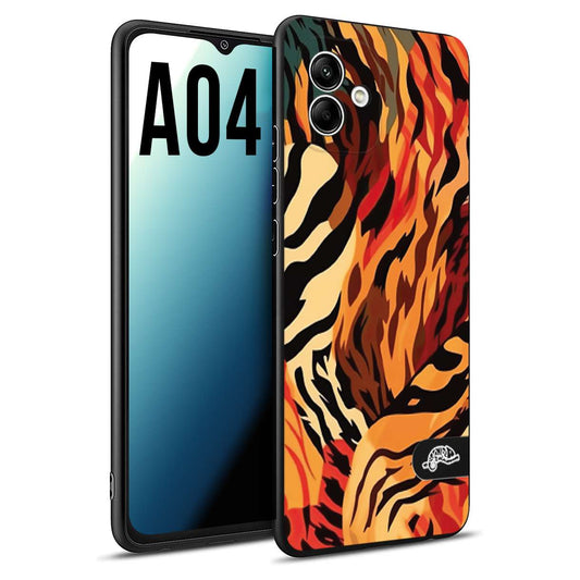 CUSTOMIZZA - Custodia cover nera morbida in tpu compatibile per Samsung A04 leopardato maculato tigrato tiger colorata gialla rossa arancio