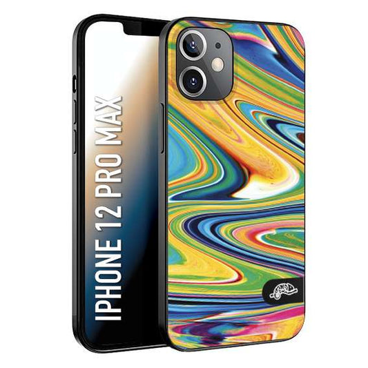 CUSTOMIZZA - Custodia cover nera morbida in tpu compatibile per iPhone 12 PRO MAX colorata fantasia vortice marmo arcobaleno gialla verde blu