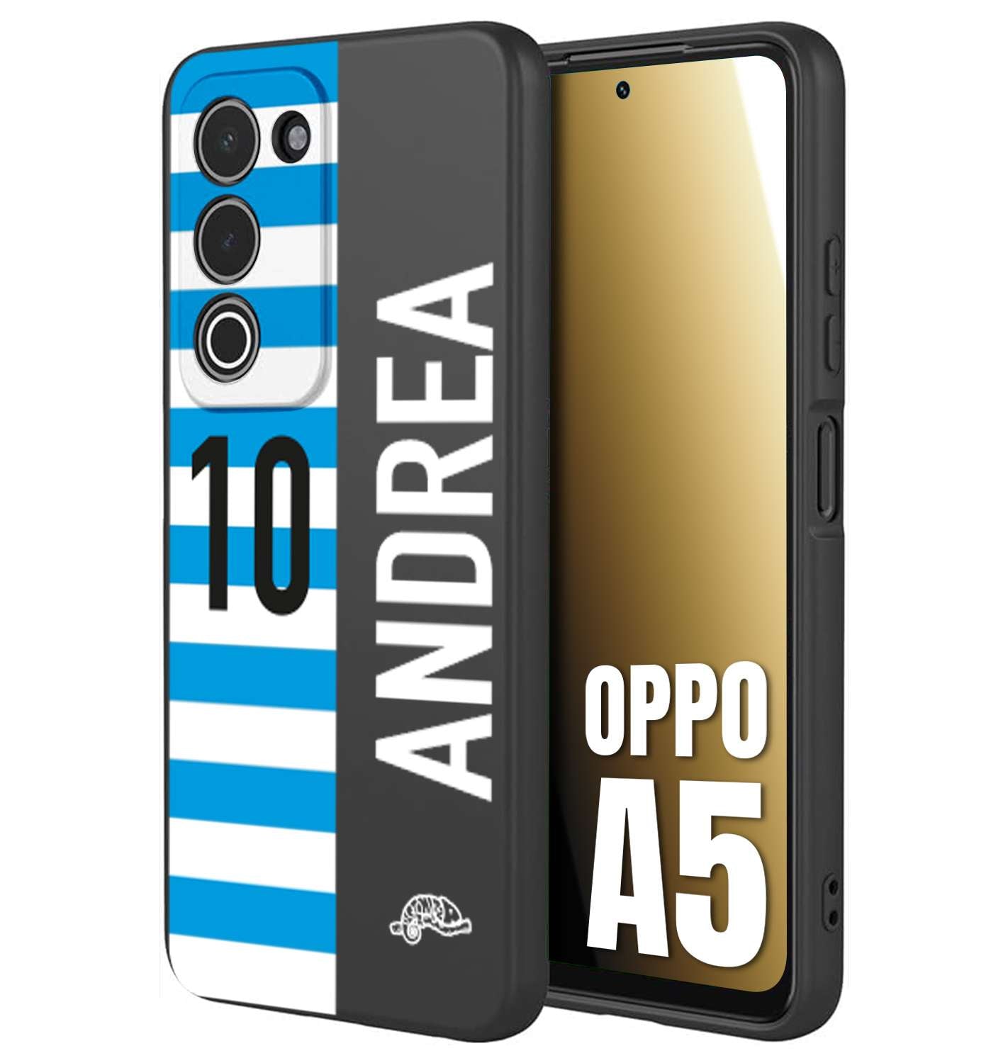 CUSTOMIZZA - Custodia cover nera morbida in tpu compatibile per Oppo A5 personalizzata calcio football nome e numero calciatori biancazzurri