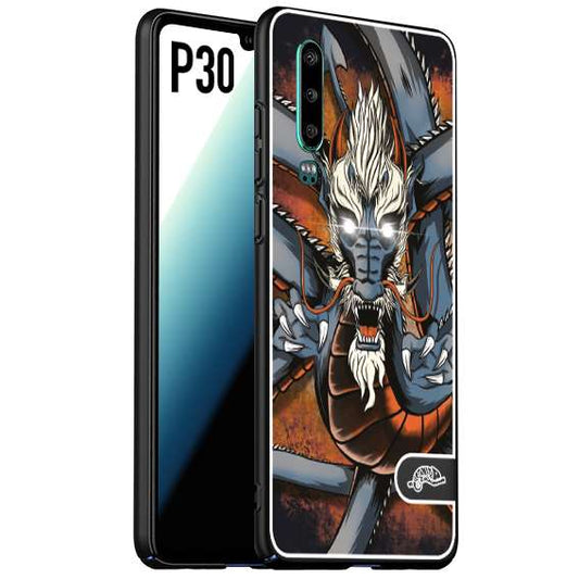 CUSTOMIZZA - Custodia cover nera morbida in tpu compatibile per Huawei P30 drago giapponese tattoo japan dragon