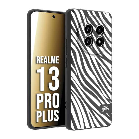 CUSTOMIZZA - Custodia cover nera morbida in tpu compatibile per Realme 13 PRO PLUS zebrata maculata a rilievo soft touch donna bianca