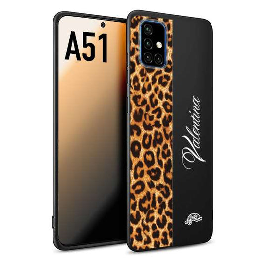 CUSTOMIZZA - Custodia cover nera morbida in tpu compatibile per Samsung A51 custom nome scritta leopardato maculato donna marrone leopard