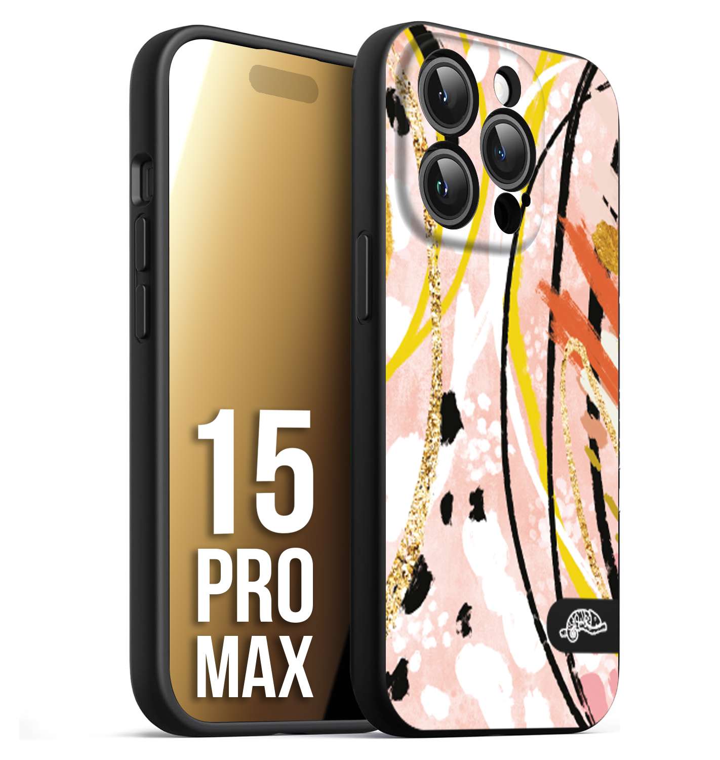 CUSTOMIZZA - Custodia cover nera morbida in tpu compatibile per iPhone 15 PRO MAX fiori astratti donna zebrato leopardato fantasia dorata gialla rosa colorata