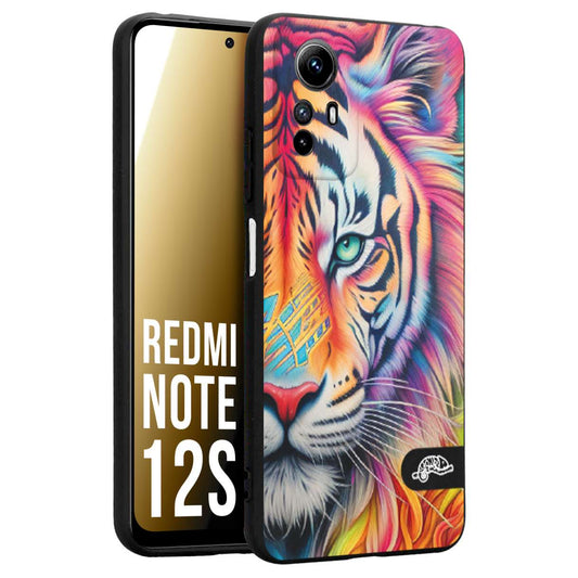 CUSTOMIZZA - Custodia cover nera morbida in tpu compatibile per Xiaomi Redmi Note 12S animali color tigre tiger viso colori vibranti disegnato schizzo
