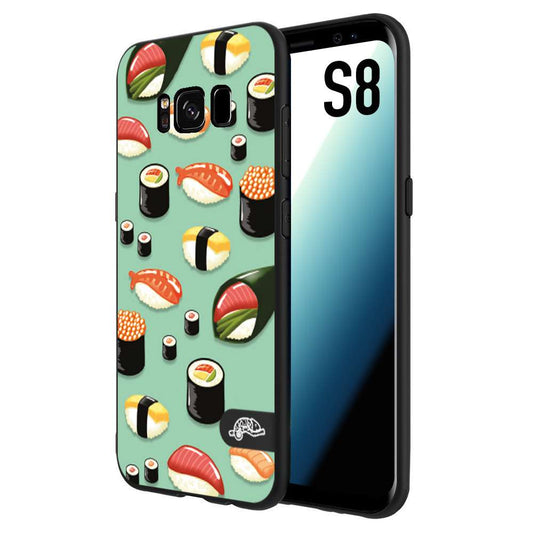 CUSTOMIZZA - Custodia cover nera morbida in tpu compatibile per Samsung S8 sushi disegni giapponese nighiri acquamarina verde