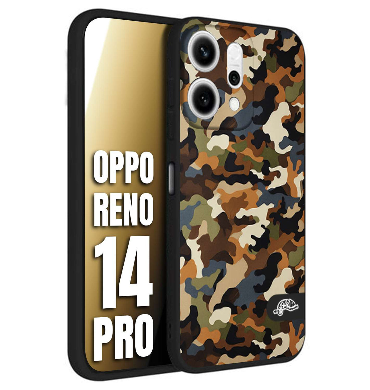 CUSTOMIZZA - Custodia cover nera morbida in tpu compatibile per Oppo Reno 14 PRO camouflage mimetico militare moderno blu marrone beige