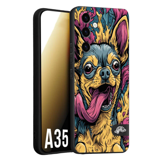 CUSTOMIZZA - Custodia cover nera morbida in tpu compatibile per Samsung A35 5G Chihuahua illustrazione cane pop art cane street art cartone animato