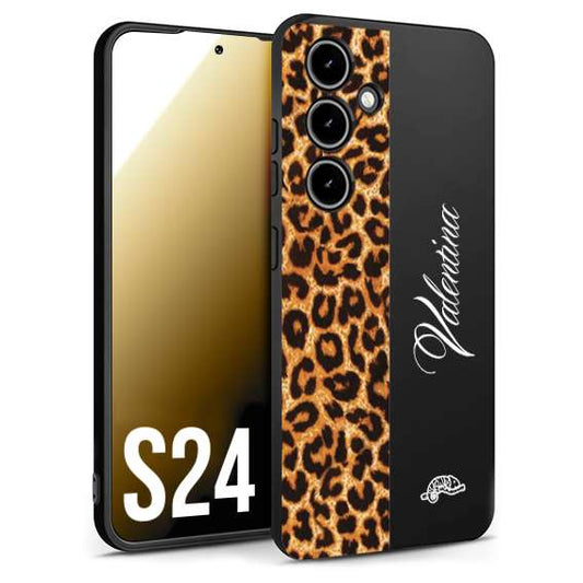 CUSTOMIZZA - Custodia cover nera morbida in tpu compatibile per Samsung S24 custom nome scritta leopardato maculato donna marrone leopard