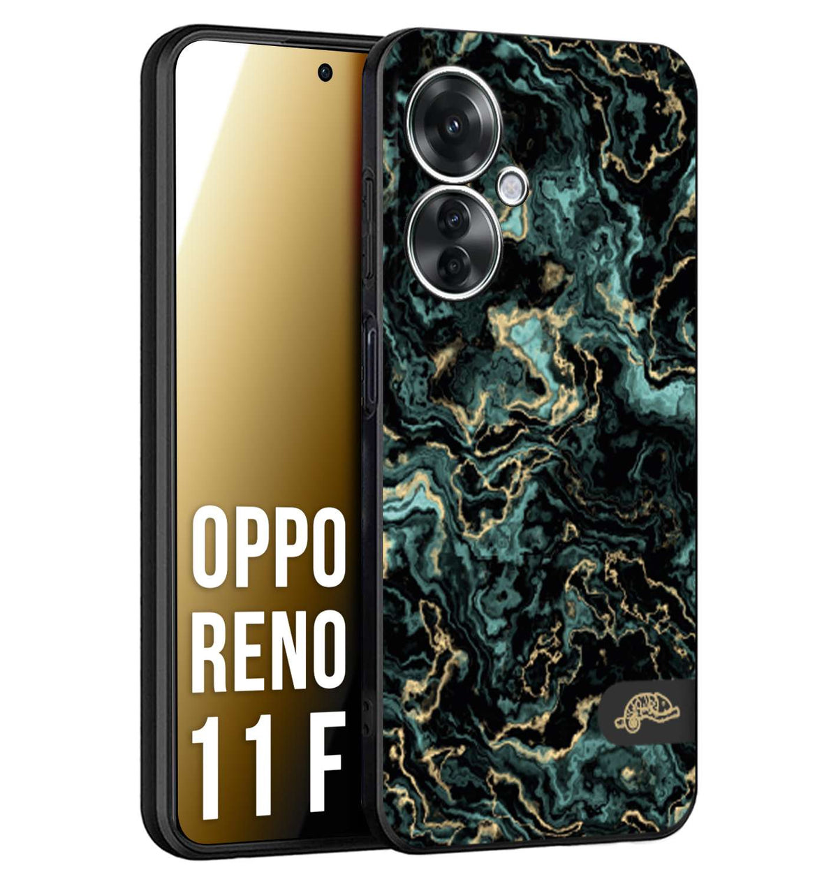 CUSTOMIZZA - Custodia cover nera morbida in tpu compatibile per Oppo Reno 11 F 5G effetto marmo marble verde green venature dorato pietra
