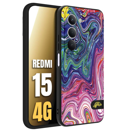 CUSTOMIZZA - Custodia cover nera morbida in tpu compatibile per Xiaomi Redmi 15 4G colorata fantasia vortice marmo arcobaleno rosa blu fucsia